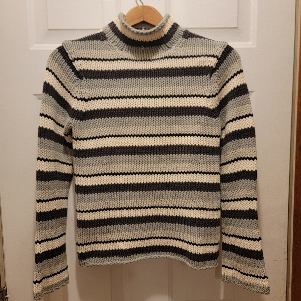 VTG Y2K GAP SWEATER STRIPED Womens Small Chunky Knit Turtleneck Grunge Punk